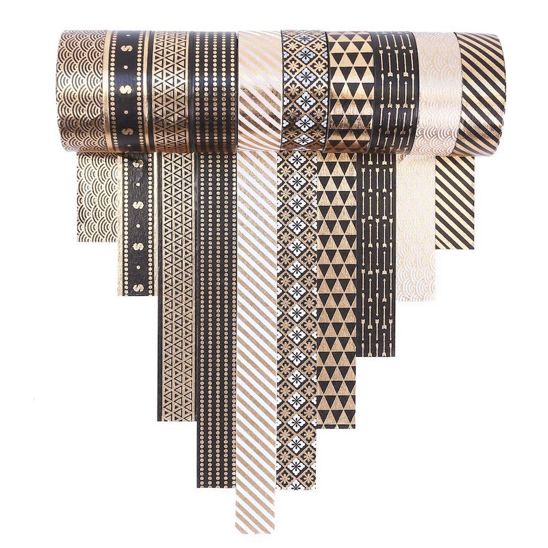 YUBBAEX 10 Rolls Washi Tape Set Black Gold Foil Print Decorative Tapes for Arts, DIY Crafts, Bullet Journals, Planners, Scrapbook, Wrapping (15mm) (Black Gold x 10 Rolls) - Image 3